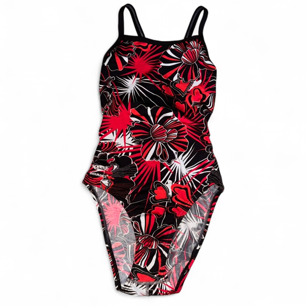 Speedo Red and Black Floral Swimsuit